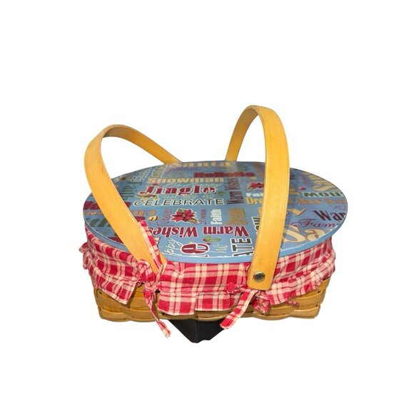 Vintage Christmas Bread Basket Wood Round Bread Round Bottom W/ Lid 12" - Picture 4 of 7